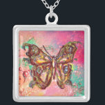 Colar Banhado A Prata BORRACHA DE BORRÃO, verde-rosa<br><div class="desc">Borboleta elegante e colorida. Pintura com folha de ouro e prata.</div>