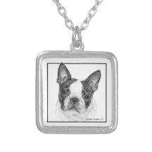 Boston Terrier Drawing em um Pendente