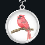 Colar Banhado A Prata Cadeado de aves cardinhas<br><div class="desc">ilustração de um pássaro cardeal em um galho pintado com aquarelas,  você pode ver o processo de pintura aqui: http://bit.ly/2zCeRZe</div>