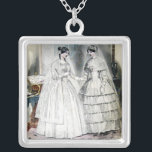 Colar Banhado A Prata Casamento vitoriano Vestido duas mulheres<br><div class="desc">A trabalho de arte impressão do vestido vitoriano de casamento é de uma revista de 1850 com a moda de casamento mais atualizada do dia. Bela arte!</div>