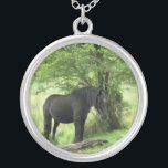 COLAR BANHADO A PRATA CAVALOS<br><div class="desc">Uma bela égua negra descansando à sombra de uma árvore.</div>