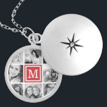 Colar Banhado A Prata Colagem de Fotos do Monograma Vermelho<br><div class="desc">Colar de bloqueio de manutenção bonito com a colagem personalizada de fotos do Instagram e personalizado com o seu monograma inicial. Clique em Personalizar para alterar a fonte e a cor do monograma e personalizar o design. presente de excelente para família,  amigos,  pais e avós!</div>