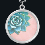 Colar Banhado A Prata Coloração d'água Suculta Lace Rosa<br><div class="desc">Este colar romântico apresenta um aqua suculento sobre um fundo cor-de-rosa. Se você planeja um casamento e incluísse suculentos em seus buquês,  eles fariam adoráveis colares de madrinha.</div>