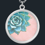 Colar Banhado A Prata Coloração d'água Suculta Lace Rosa<br><div class="desc">Este colar romântico apresenta um aqua suculento sobre um fundo cor-de-rosa. Se você planeja um casamento e incluísse suculentos em seus buquês,  eles fariam adoráveis colares de madrinha.</div>