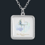 Colar Banhado A Prata *~* Confirmação Floral AP35 Communion Christian<br><div class="desc">(( ID de pesquisa AP35 para designs semelhantes )) SIMPLES Design. BUQUÊ floral AZUL em FORMA QUADRADA DE crucifixo / crucifixo O fundo é BRANCO. A fonte do texto é um script de caligrafia rico, elegante e sofisticado. O design é muito SIMPLES e MÍNIMO. Católico religioso católico abençoou Cross design...</div>