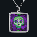 Colar Banhado A Prata Crânio de açúcar branco verde e roxo<br><div class="desc">colar</div>