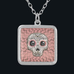 Colar Banhado A Prata Crânio de Açúcar rosa e Dourado e Corações Brancos<br><div class="desc">colar</div>