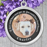 Colar Banhado A Prata Custom Pet Memorial Sympathy Keepsake Dog Photo<br><div class="desc">Honor your best friend with a custom photo pet memorial necklace . This unique memorial keepsake is the perfect gift for yourself, family or friends to pay tribute to your loved one. This unique dog memorial necklace features a simple black and white design with decorative script. Quote "If Love could...</div>