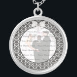 Colar Banhado A Prata Damask Elegance Wedding Silver Round Necklace<br><div class="desc">Personalize este bonito colar para ter como favores de casamento na sua recepção de casamento ou para ter um como lembrança do seu dia especial. Este colar é também o presente perfeito para a noiva do chá de panela. Personalize adicionando sua foto.</div>