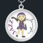Colar Banhado A Prata Dançarina Personalizada Dançarina Dançarina Dançar<br><div class="desc">Design apresenta uma ilustração original de uma dançarina de jazz em uma fantasia de recital de dança de jazz roxo e preto e calçados de dança de jazz de couro preto. Perfeito para sua dançarina de jazz favorita, professora de dança, coreógrafa ou dona de estúdio! Não vê o que está...</div>