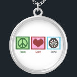 Colar Banhado A Prata Dardos do amor da paz<br><div class="desc">Um sinal de paz,  coração,  e um bom jogo dos dardos.</div>