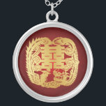 Colar Banhado A Prata Dragão & Phoenix - símbolo dobro da felicidade<br><div class="desc">Símbolo chinês para colar vermelha/Dourado dobro da felicidade.  Com dragão e Phoenix.</div>
