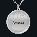 Colar Banhado A Prata Driblando o Glitter Silver Personalizado<br><div class="desc">Coloque o Colar Personalizado de Silver,  Personalizado,  Presente para ela</div>
