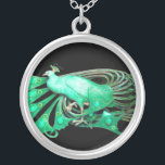 COLAR BANHADO A PRATA ELEGANTE PEACOCK EM VERDE E NEGRO<br><div class="desc">Design colorida e elegante com gemstones 3D brilhantes design gráfico digital por Búlgaro Lumini. Parte da nova coleção ARCADIA.</div>