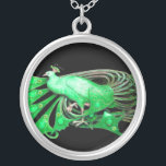 COLAR BANHADO A PRATA ELEGANTE PEACOCK EM VERDE E NEGRO<br><div class="desc">Design colorida e elegante com gemstones 3D brilhantes design gráfico digital por Búlgaro Lumini. Parte da nova coleção ARCADIA.</div>