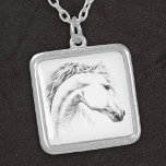 Colar Banhado A Prata Estudo-retrato de cavalos desenhando arte equestre<br><div class="desc">Cabeça de cavalo - desenho de lápis de grafite. A mão desenhou a arte equina. 🔹 Você pode personalizá-la - redimensionar/girar a imagem,  adicionar texto e muito mais :) 🔹 🔹 Enviar uma foto de sua compra ou apenas compartilhá-la e marcar @edrawings38art (no FB/IG/Twitter) Obrigado! 💜</div>