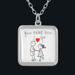 Colar Banhado A Prata Eu Amo Você - Casal Bonito - Texto Personalizado /<br><div class="desc">Amo-Te - Nome Personalizado / Texto - Presente Romântico de Amor - Escolha as tuas cores favoritas / Adicione O Nome Do TEU AMOR!</div>