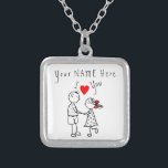Colar Banhado A Prata Eu Amo Você - Casal Bonito - Texto Personalizado /<br><div class="desc">Amo-Te - Nome Personalizado / Texto - Presente Romântico de Amor - Escolha as tuas cores favoritas / Adicione O Nome Do TEU AMOR!</div>