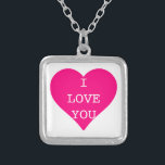 Colar Banhado A Prata Eu Te Amo Coração Rosa Bonita<br><div class="desc">Isto é personalizado que te amo um colar de coração rosa fofo.</div>