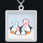 Colar Banhado A Prata Família Penguin<br><div class="desc">Pingente personalizável.</div>