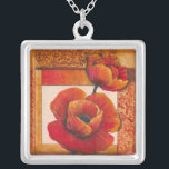 Colar Banhado A Prata Flores de Papoila no Fundo de Tom e Laranja<br><div class="desc">Quase se pode sentir a textura das pétalas nestas flores de papoila pintadas por Tim O'Toole. Eles se misturam perfeitamente com o fundo bronzeado e laranja,  criando uma visão poética esplêndida. Comprar para sua casa ou dê como presente!</div>