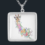 Colar Banhado A Prata Flores Giraffe Necklace<br><div class="desc">Coloridos Flores Buquês Colares Colares Girafas - Design de Pintura MIGNED</div>