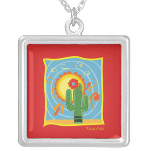 Colar Banhado A Prata Frida Kahlo Cactus Graphic