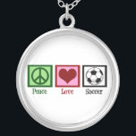 Colar Banhado A Prata Futebol de Paz<br><div class="desc">Um sinal de paz,  coração,  e uma bola de futebol.</div>
