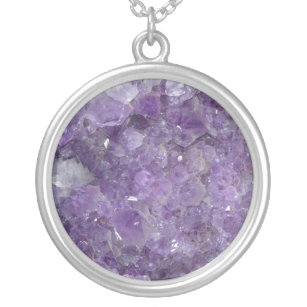 Colar Banhado A Prata Geode Amethyst - pedra preciosa de cristal violeta