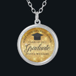 Colar Banhado A Prata Graduação Personalizada Do Formando Sparkle Dourad<br><div class="desc">Um presente de colar de graduação de brilho dourado elegante para um segundo grau ou formando universitário com o seu nome e classe de escola personalizados no centro. Personalize este cômico,  acessório da graduação moderna.</div>