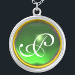 Colar Banhado A Prata Green Emerald Gem Monograma<br><div class="desc">Design único e elegante com gemstone. Modelagem e renderização de enfermeiras muito precisas no 3D Studio Max por parte de Búlgaro Lumini .Part da série Hyper Talismans.</div>