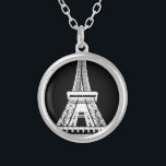 Colar Banhado A Prata Imagem Branca em Torre Eiffel<br><div class="desc">Imagem de Trabalho de arte branco e preto Torre Eiffel Paris</div>