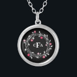 Colar Banhado A Prata Iniciais Monogramas Preto Branco Cor-de-rosa<br><div class="desc">Colar Prateado de Prata,  Preto e Branco,  Monograma Personalizado</div>