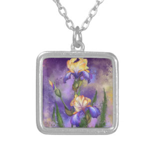 Colar Banhado A Prata Iris Flowers Necklace Irises - Pintura