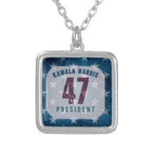 Kamala Harris 47th Square Necklace, Prateado