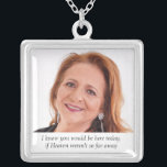 Colar Banhado A Prata Mãe da Noiva no Casamento Memorial de Fotos do Céu<br><div class="desc">Vista este lindo colar fotográfico da Mãe da Noiva no dia do seu casamento para sentir o amor que partilhou com ela e mantê-la próxima no dia especial. Adicione seu próprio texto especial, ou use a redação como mostrada "Eu sei que você estaria aqui hoje se o Céu não estivesse...</div>