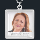 Colar Banhado A Prata Mãe da Noiva no Casamento Memorial de Fotos do Céu<br><div class="desc">Vista este lindo colar fotográfico da Mãe da Noiva no dia do seu casamento para sentir o amor que partilhou com ela e mantê-la próxima no dia especial. Adicione seu próprio texto especial, ou use a redação como mostrada "Eu sei que você estaria aqui hoje se o Céu não estivesse...</div>