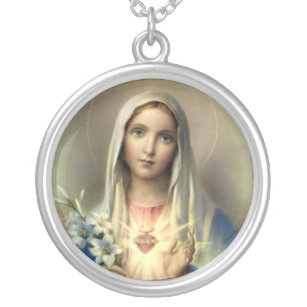 Colar Banhado A Prata Mãe santamente de Mary do deus