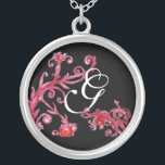 Colar Banhado A Prata MAGIC SWIRLS IN RED AND BLACK Monograma<br><div class="desc">Design elegante,  único e colorido,  floresce,  floresce e floresce na Primavera. Pintura aquosa com folha de ouro e prata.</div>