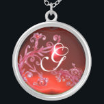 Colar Banhado A Prata MAGIC SWIRLS IN RED Monogramas, Ruby<br><div class="desc">Design elegante,  único e colorido,  floresce,  floresce e floresce na Primavera. Pintura aquosa com folha de ouro e prata.</div>