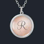 Colar Banhado A Prata Máscara Rosa Dourada monogramada<br><div class="desc">Damasco Dourado Rosa monograma e monograma de cinzas escuras Colar Prata. Verifique nossa coleção para produtos correspondentes.</div>