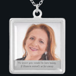 Colar Banhado A Prata Memorial do Dia do Casamento da Foto da Mãe do Céu<br><div class="desc">Vista este lindo colar fotográfico da Mãe da Noiva no dia do seu casamento para sentir o amor que partilhou com ela e mantê-la próxima no dia especial. Adicione seu próprio texto especial, ou use a redação como mostrada "Sabemos que você estaria aqui hoje se o Céu não estivesse tão...</div>