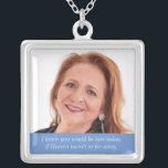 Colar Banhado A Prata Memorial do Dia do Casamento da Mãe Azul da Noiva<br><div class="desc">Vista este lindo colar fotográfico da Mãe da Noiva no dia do seu casamento para sentir o amor que partilhou com ela e mantê-la próxima no dia especial. Adicione seu próprio texto especial, ou use a redação como mostrada "Sabemos que você estaria aqui hoje se o Céu não estivesse tão...</div>