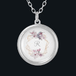 Colar Banhado A Prata Monograma Cor-de-rosa Magnolias Brancas Douradas<br><div class="desc">Personalize essas elegantes molduras de ouro cor-de-rosa e cinza com colar de magnólias com sua inicial. Elegante e bonito.</div>