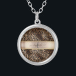 Colar Banhado A Prata Monograma de Bronze Preto-Padrão-Leopardo<br><div class="desc">Padrão elegante de leopardo em preto e bronze com seu monograma. A ideia perfeita de presente romântico. Clique no botão Personalizar para alterar as fontes,  mover o texto e personalizar o design.</div>