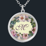 COLAR BANHADO A PRATA MONOGRAMA DE ROSAS SELVAGENS<br><div class="desc">Elegante, clássico, design floral clássico. Belos rosas cor-de-rosa.Gráficos e elaboração digital em estilo vintage de Búlgaro Lumini (c) Fácil de personalizar com suas iniciais e texto próprio como anúncio de cerimônia de casamento, cartões de lugar, guardar a data .favors, cartas de agradecimento.chás de panela .chás de fraldas .Doce 16 aniversários,...</div>
