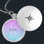Colar Banhado A Prata Monograma Nome inicial Cor-de-rosa Azul Espelho<br><div class="desc">Monograma deste colar de medula cor-de-rosa a azul com dois monogramas. Adicione sua inicial e seu nome.</div>