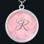 Colar Banhado A Prata Monograma - Piso de mármore rosa e Dourado padrão<br><div class="desc">Colar monograma com rosas claro e cor-de-rosa escuro com pedaços de ouro reluzente neste adorável padrão de espiral de mármore. Adicione seu monograma para adicionar esse toque especial.</div>