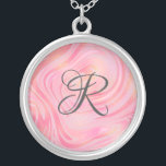 Colar Banhado A Prata Monograma - Piso de mármore rosa e Dourado padrão<br><div class="desc">Colar monograma com rosas claro e cor-de-rosa escuro com pedaços de ouro reluzente neste adorável padrão de espiral de mármore. Adicione seu monograma para adicionar esse toque especial.</div>