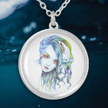 Colar Banhado A Prata Mulher-sereia Surreal Fantasy Retrato<br><div class="desc">Água | Retrato fantástico de uma bonito sereia de cabelo azul. Arte colorida desenhada à mão. 🔹 Você pode personalizá-la - redimensionar/girar a imagem,  adicionar texto e muito mais :) 🔹 🔹 Enviar uma foto de sua compra ou apenas compartilhá-la e marcar @edrawings38art (no FB/IG/Twitter) Obrigado! 💜</div>